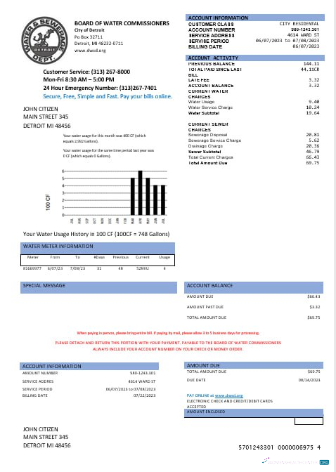 download United States Board of water commissioners water utility bill in Word and PDF formats PDF template